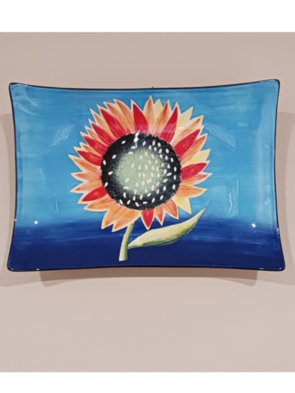 Sunflower Platter Wall Hanging Decor Curved Country Chic